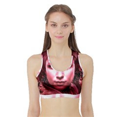 Portrait Woman Red Face Pretty Sports Bra With Border by Wegoenart