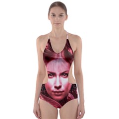 Portrait Woman Red Face Pretty Cut-out One Piece Swimsuit by Wegoenart