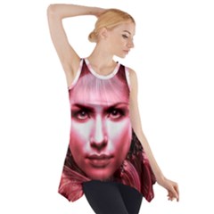 Portrait Woman Red Face Pretty Side Drop Tank Tunic by Wegoenart