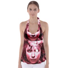 Portrait Woman Red Face Pretty Babydoll Tankini Top by Wegoenart