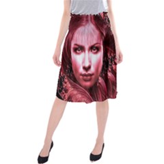 Portrait Woman Red Face Pretty Midi Beach Skirt by Wegoenart