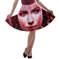 Portrait Woman Red Face Pretty A-line Skater Skirt by Wegoenart