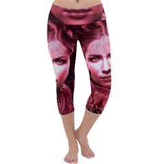 Portrait Woman Red Face Pretty Capri Yoga Leggings by Wegoenart