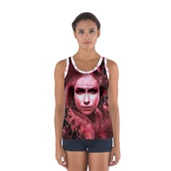 Portrait Woman Red Face Pretty Sport Tank Top  by Wegoenart