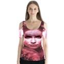 Portrait Woman Red Face Pretty Butterfly Sleeve Cutout Tee  View1