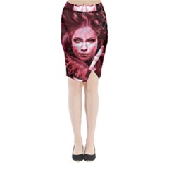 Portrait Woman Red Face Pretty Midi Wrap Pencil Skirt by Wegoenart