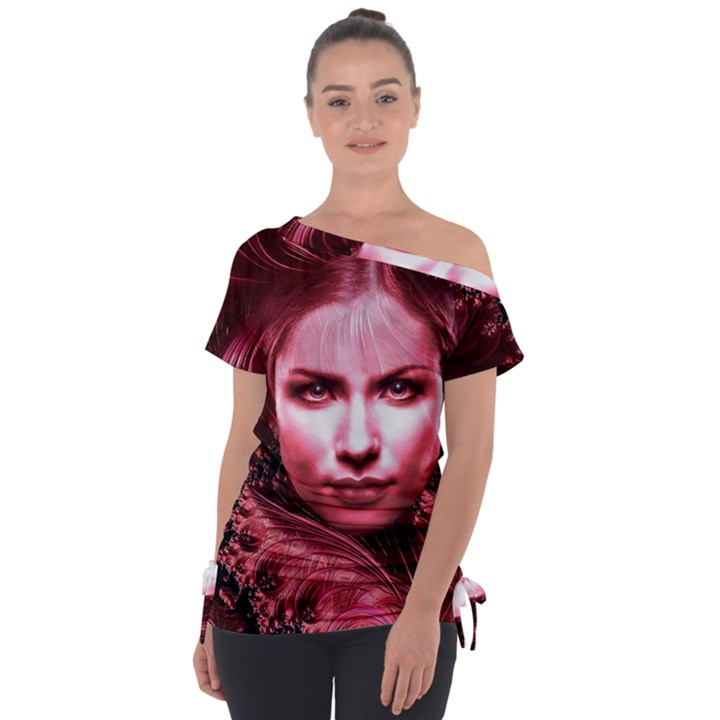 Portrait Woman Red Face Pretty Tie-Up Tee