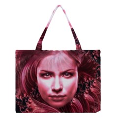 Portrait Woman Red Face Pretty Medium Tote Bag by Wegoenart