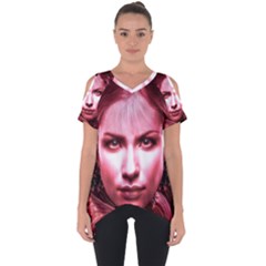 Portrait Woman Red Face Pretty Cut Out Side Drop Tee by Wegoenart