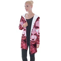 Portrait Woman Red Face Pretty Longline Hooded Cardigan by Wegoenart