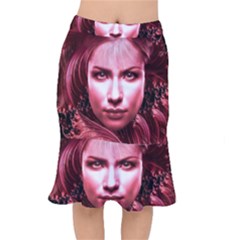 Portrait Woman Red Face Pretty Mermaid Skirt by Wegoenart