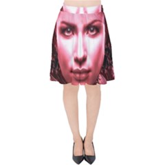 Portrait Woman Red Face Pretty Velvet High Waist Skirt by Wegoenart