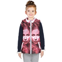 Portrait Woman Red Face Pretty Kids  Hooded Puffer Vest by Wegoenart