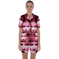 Portrait Woman Red Face Pretty Satin Short Sleeve Pyjamas Set by Wegoenart