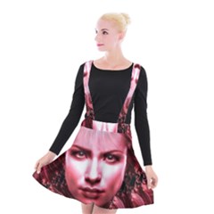 Portrait Woman Red Face Pretty Suspender Skater Skirt by Wegoenart