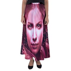 Portrait Woman Red Face Pretty Flared Maxi Skirt by Wegoenart