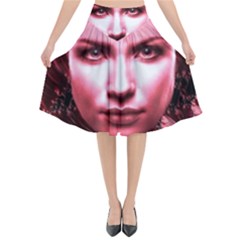 Portrait Woman Red Face Pretty Flared Midi Skirt by Wegoenart