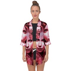 Portrait Woman Red Face Pretty Open Front Chiffon Kimono by Wegoenart