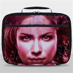 Portrait Woman Red Face Pretty Full Print Lunch Bag by Wegoenart