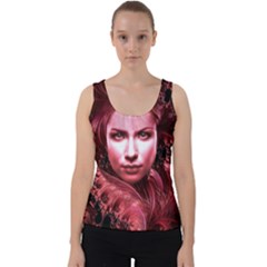 Portrait Woman Red Face Pretty Velvet Tank Top by Wegoenart