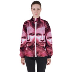 Portrait Woman Red Face Pretty High Neck Windbreaker (women) by Wegoenart