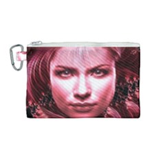 Portrait Woman Red Face Pretty Canvas Cosmetic Bag (medium) by Wegoenart