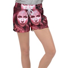 Portrait Woman Red Face Pretty Women s Velour Lounge Shorts by Wegoenart