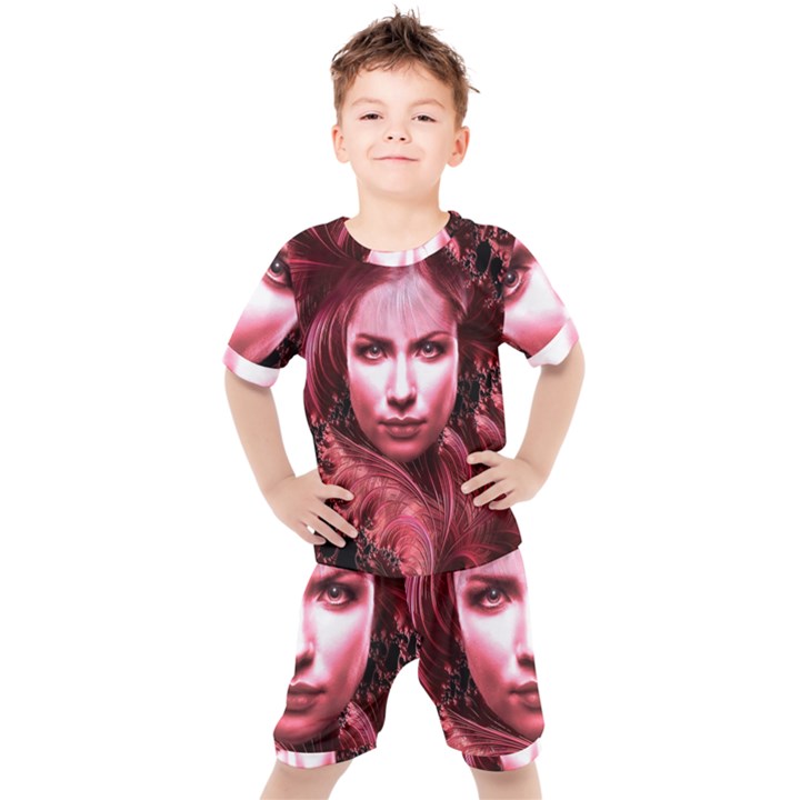 Portrait Woman Red Face Pretty Kid s Set