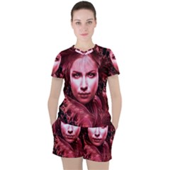 Portrait Woman Red Face Pretty Women s Tee And Shorts Set