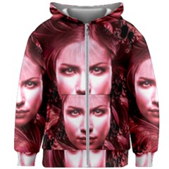 Portrait Woman Red Face Pretty Kids  Zipper Hoodie Without Drawstring by Wegoenart