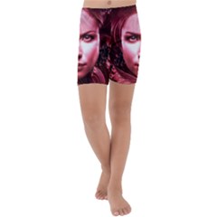 Portrait Woman Red Face Pretty Kids  Lightweight Velour Capri Yoga Leggings by Wegoenart