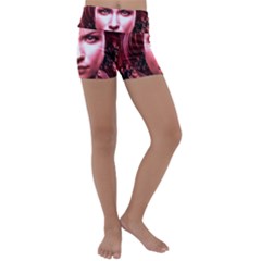 Portrait Woman Red Face Pretty Kids  Lightweight Velour Yoga Shorts by Wegoenart