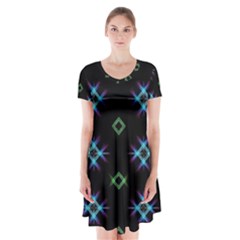 Background Abstract Vector Fractal Short Sleeve V-neck Flare Dress by Wegoenart