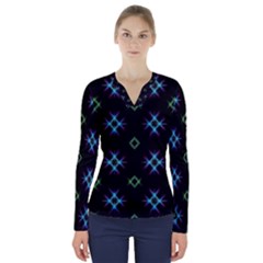 Background Abstract Vector Fractal V-neck Long Sleeve Top by Wegoenart