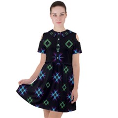 Background Abstract Vector Fractal Short Sleeve Shoulder Cut Out Dress 