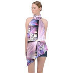 Fractal Art Artwork Digital Art Halter Asymmetric Satin Top