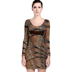 Fractals Artistic Digital Design Long Sleeve Velvet Bodycon Dress by Wegoenart