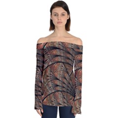 Fractals Artistic Digital Design Off Shoulder Long Sleeve Top by Wegoenart