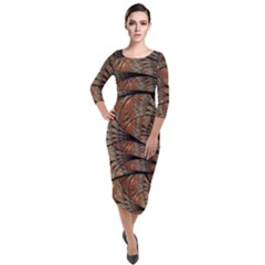 Fractals Artistic Digital Design Quarter Sleeve Midi Velour Bodycon Dress