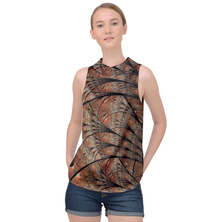 Fractals Artistic Digital Design High Neck Satin Top