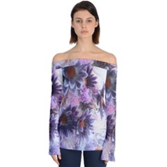 Flower Digital Art Artwork Abstract Off Shoulder Long Sleeve Top