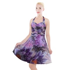 Flower Digital Art Artwork Abstract Halter Party Swing Dress 