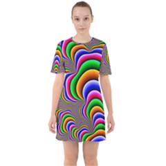 Fractal Background Pattern Color Sixties Short Sleeve Mini Dress by Wegoenart