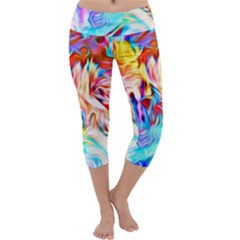 Background Drips Fluid Colorful Capri Yoga Leggings by Wegoenart