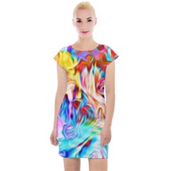 Background Drips Fluid Colorful Cap Sleeve Bodycon Dress by Wegoenart