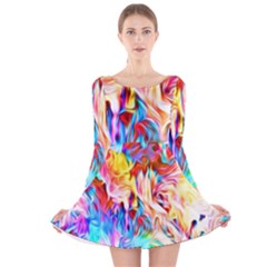 Background Drips Fluid Colorful Long Sleeve Velvet Skater Dress by Wegoenart