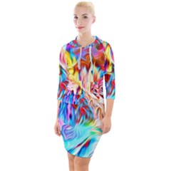 Background Drips Fluid Colorful Quarter Sleeve Hood Bodycon Dress by Wegoenart