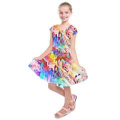 Background Drips Fluid Colorful Kids  Short Sleeve Dress