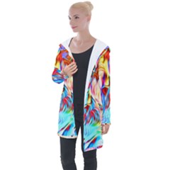 Background Drips Fluid Colorful Longline Hooded Cardigan