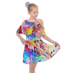 Background Drips Fluid Colorful Kids  Shoulder Cutout Chiffon Dress by Wegoenart